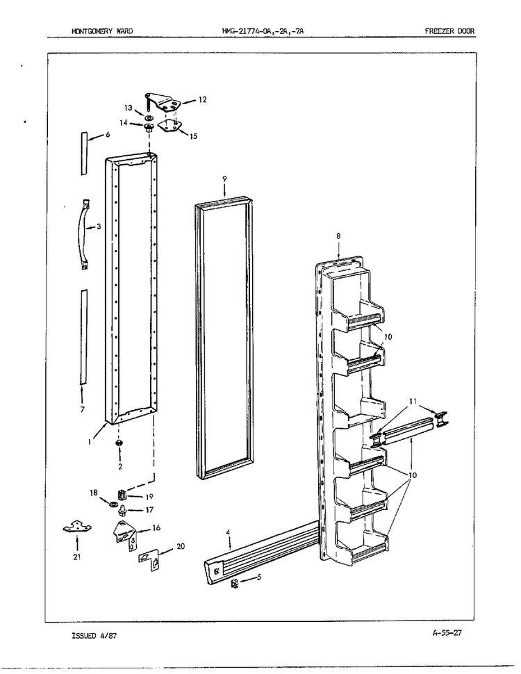 Freezer Door/misc Diagram and Parts List for 21774A  Admiral Refrigerator