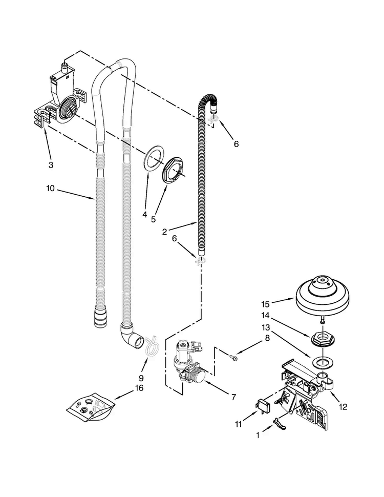 Fill, Drain And Overfill Parts Diagram and Parts List for MDB6949SDE0  Maytag Dishwasher