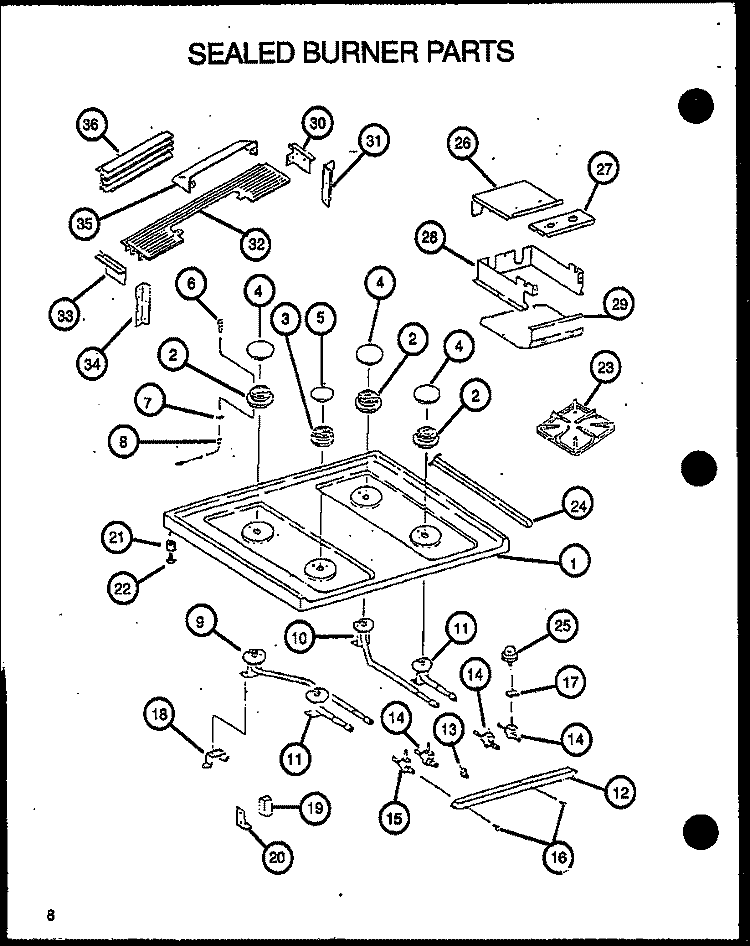 SEALED BURNER PARTS Diagram and Parts List for RST308UL P1130723N L Amana Range