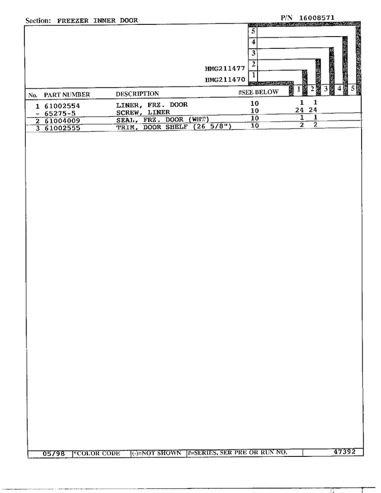 Freezer Inner Door Page 2 Diagram and Parts List for HMG211470  Admiral Refrigerator