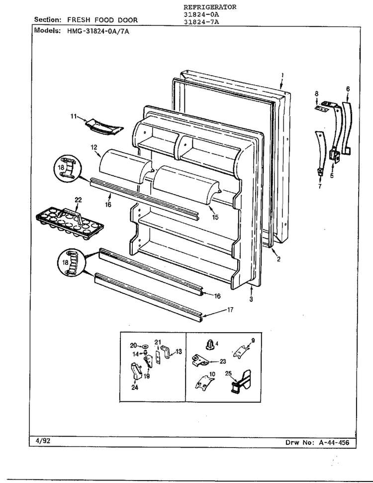 Fresh Food Door Diagram and Parts List for 31824-0A  Admiral Refrigerator