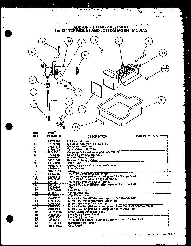 Icemaker Diagram and Parts List for TX20QBG-P1111704WG  Amana Refrigerator