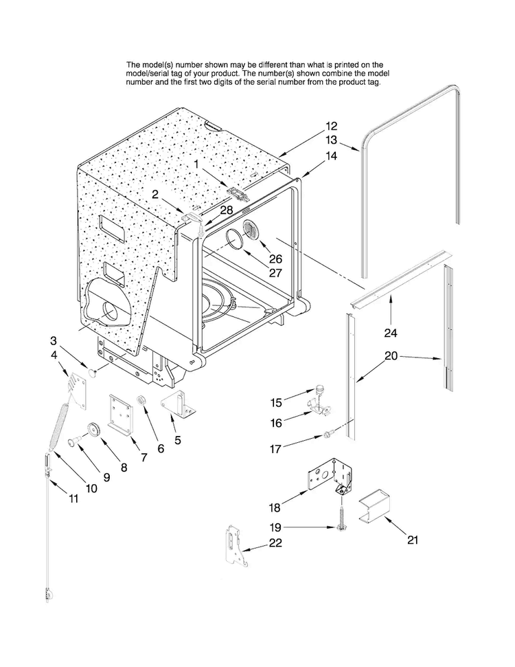 Tub And Frame Parts Diagram and Parts List for MDB6701AWB1  Maytag Dishwasher