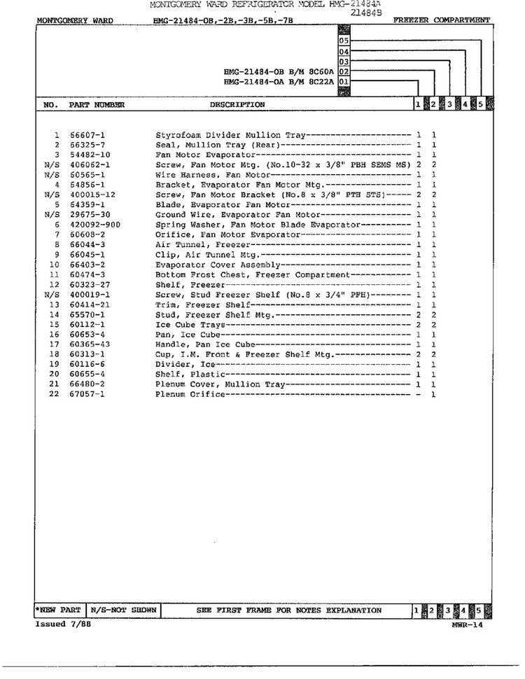 Freezer Compartment Page 2 Diagram and Parts List for 21484B  Admiral Refrigerator
