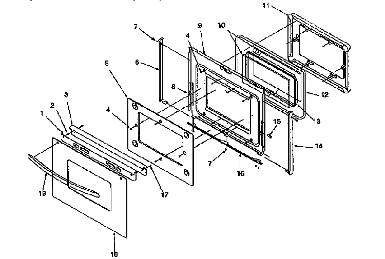 Oven Door Diagram and Parts List for ARG7600W-P1143321NW  Amana Range
