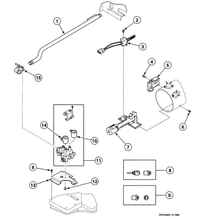 Gas Valve Assy Diagram and Parts List for SSG809LF  Speed Queen Dryer