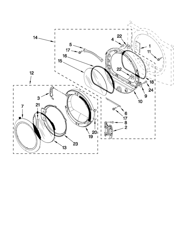 Door Parts Diagram and Parts List for MGDE400XR1  Maytag Dryer