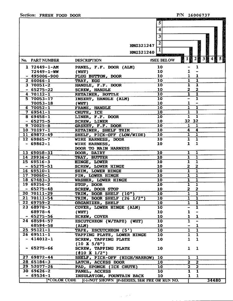 Fresh Food Door Page 2 Diagram and Parts List for 321240  Admiral Refrigerator