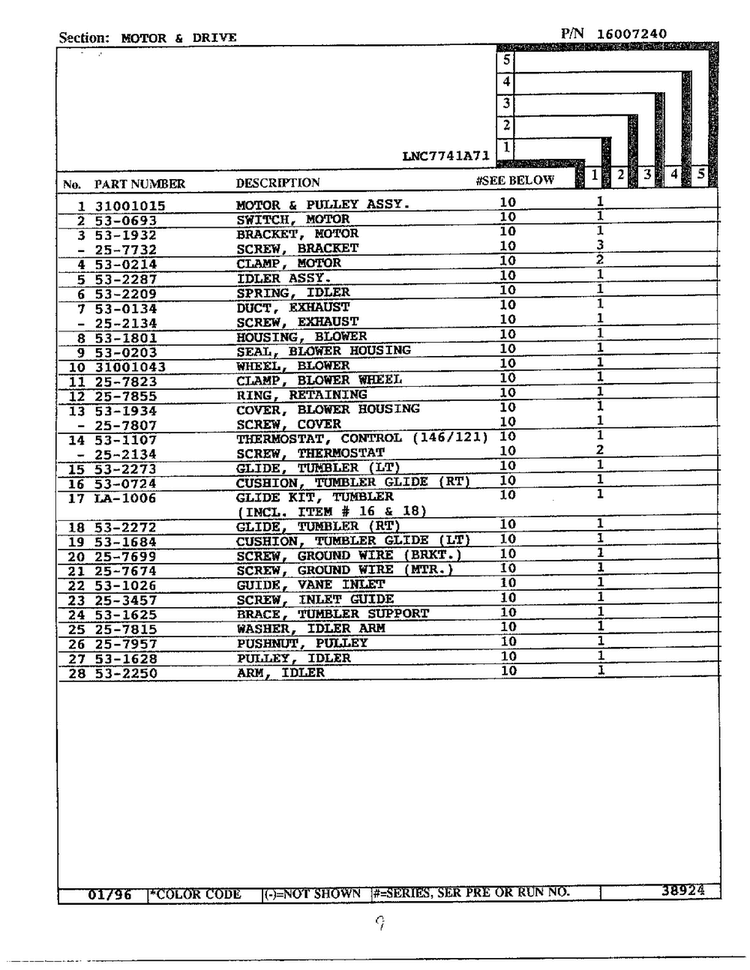Motor/drive Page 2 Diagram and Parts List for LNC7741A71  Maytag Dryer