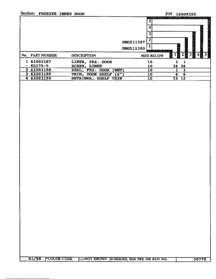 Freezer Inner Door Page 2 Diagram and Parts List for HMG511387  Admiral Refrigerator