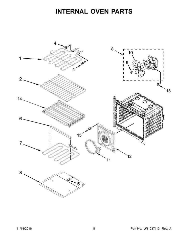 Internal Oven Parts Diagram and Parts List for MEW9530FZ02  Maytag Wall Oven