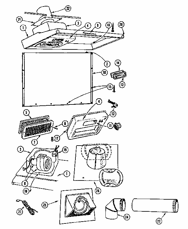 Range Hood Diagram and Parts List for 8509501  Kenmore Range Hood