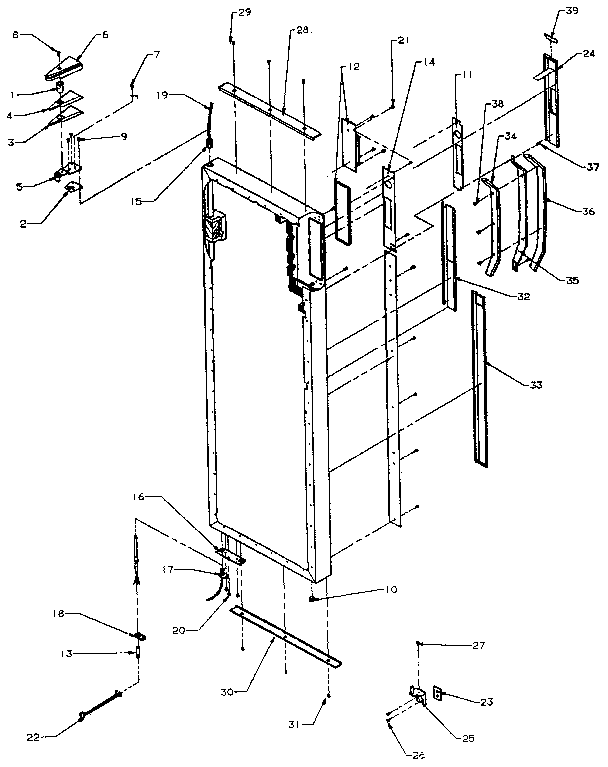 Refrigerator Door Hinge And Trim Diagram and Parts List for SZDE27N-P1162205W  Amana Refrigerator