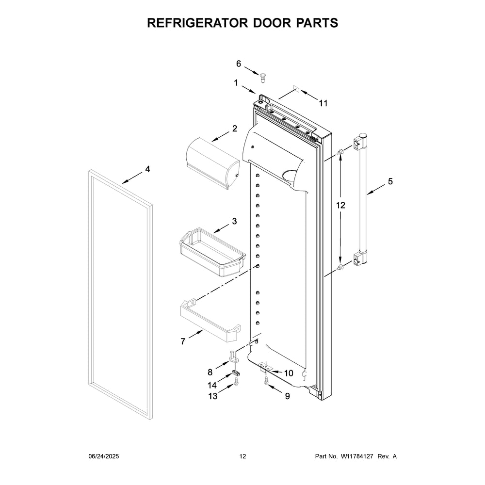 Refrigerator Door Parts Diagram and Parts List for MSS25C4MGW07  Maytag Refrigerator