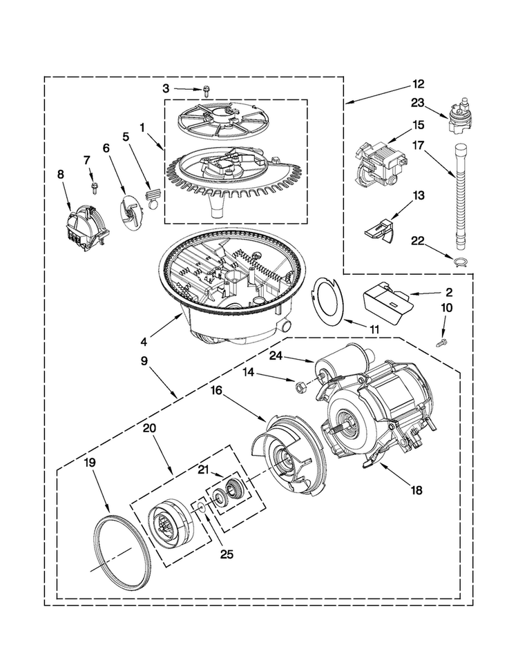 Pump And Motor Parts Diagram and Parts List for MDBH949AWB2  Maytag Dishwasher