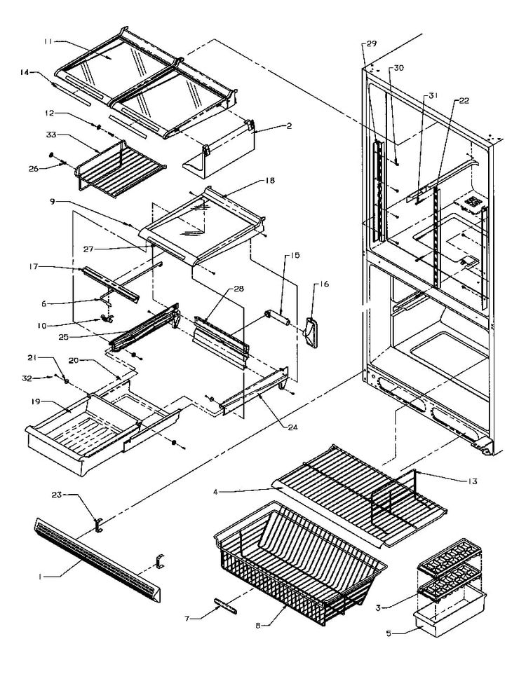 Refrigerator/freezer Shelving Diagram and Parts List for BXI22S5W-P1196601WW  Amana Refrigerator