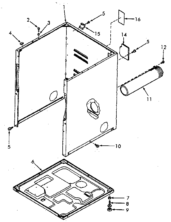 Cabinet, Exhaust Duct And Base Diagram and Parts List for NG8639W53921  Speed Queen Dryer