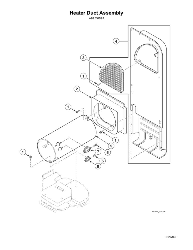 Heater Duct Assembly Diagram and Parts List for LSGE5AGW113TW01 1912999999 Speed Queen Dryer