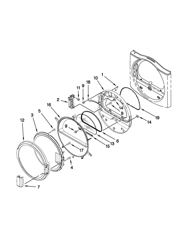 Dryer Door Parts Diagram and Parts List for MLE20PDBGW0  Maytag Washer Dryer Combo