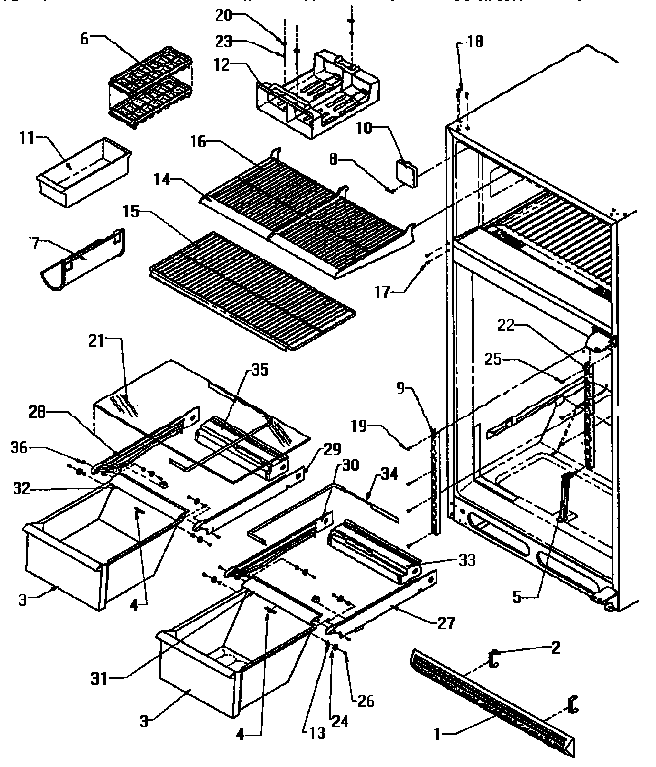 Cabinet Shelving Diagram and Parts List for TS18R2-P1158411W  Amana Refrigerator