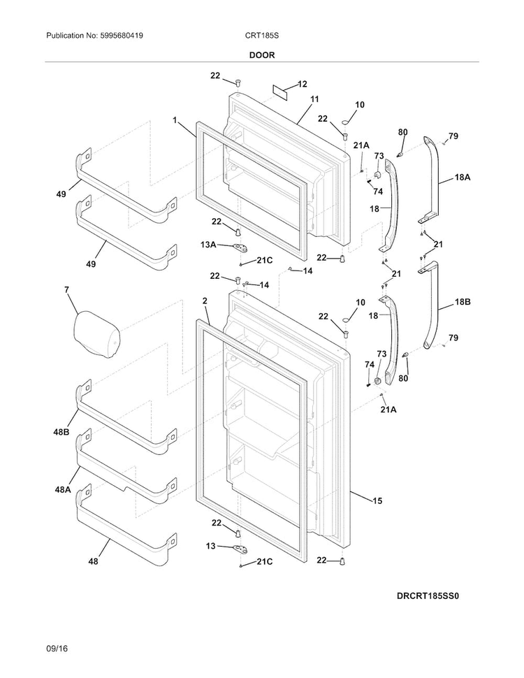 Door Diagram and Parts List for CRT185SB0  Crosley Refrigerator