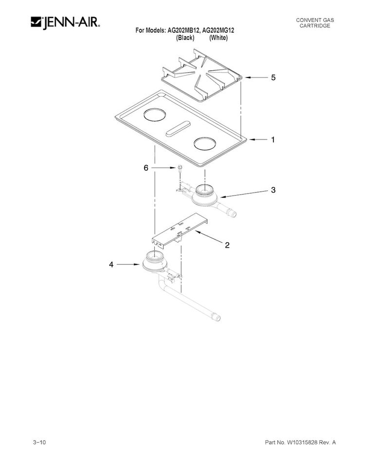 Conventional Cartridge Diagram and Parts List for AG202MB12  Jenn-Air Range