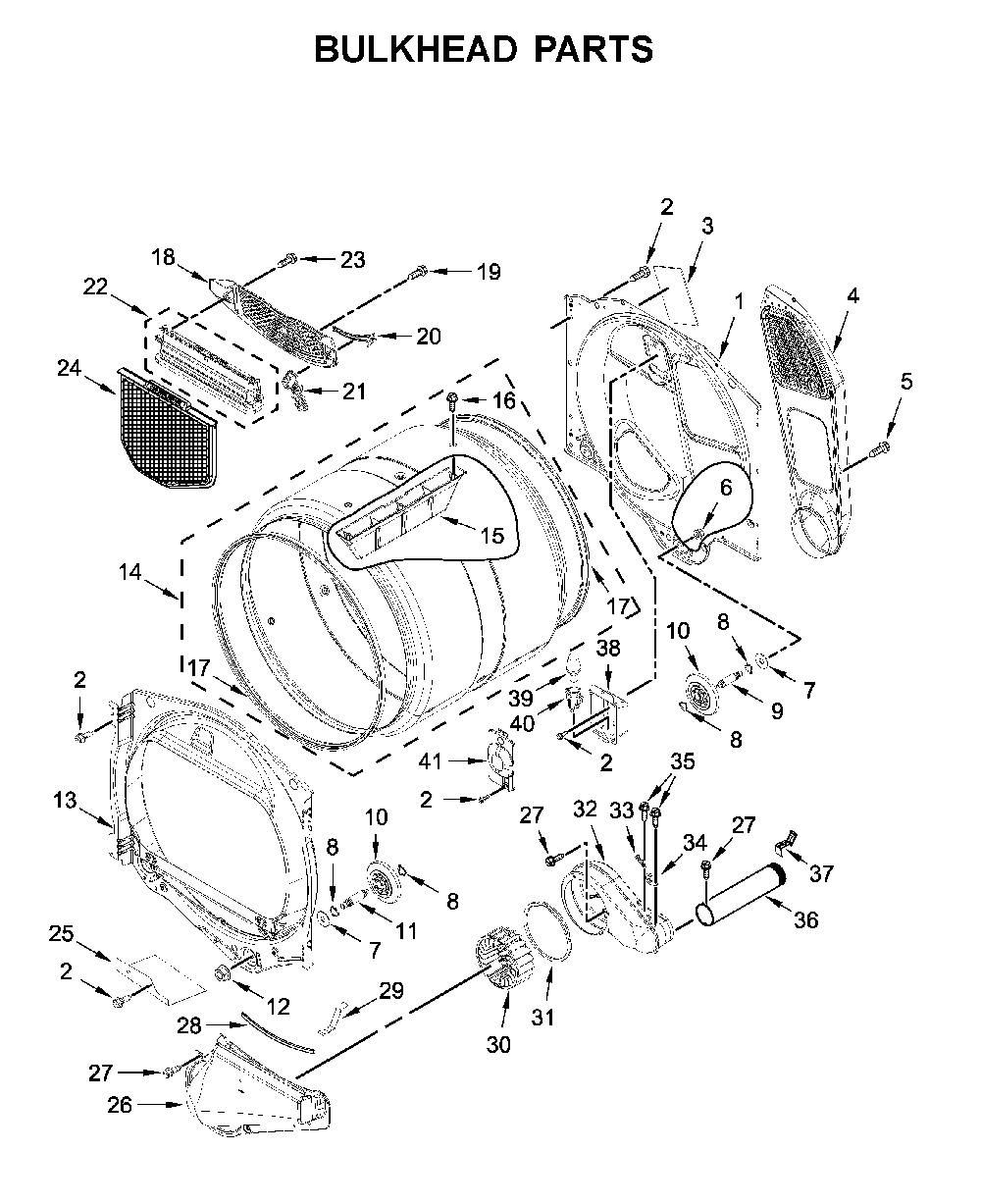 Bulkhead parts Diagram and Parts List for MED6230RHW0  Maytag Dryer