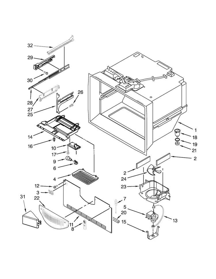 Freezer Liner Parts Diagram and Parts List for MFF2258VEA10  Maytag Refrigerator
