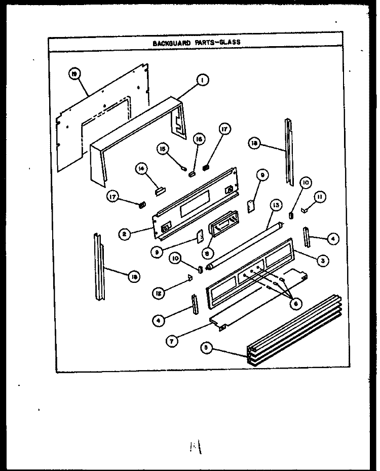 BACKGUARD PARTS - GLASS Diagram and Parts List for RSD363  Caloric Range