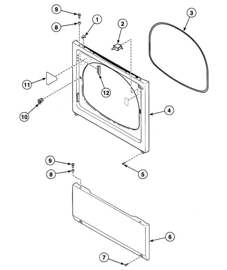 Front Panel Diagram and Parts List for SDE707QF1500  Speed Queen Dryer