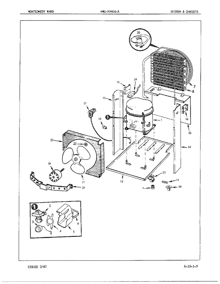 System And Chassis Diagram and Parts List for 93406A  Admiral Dehumidifier