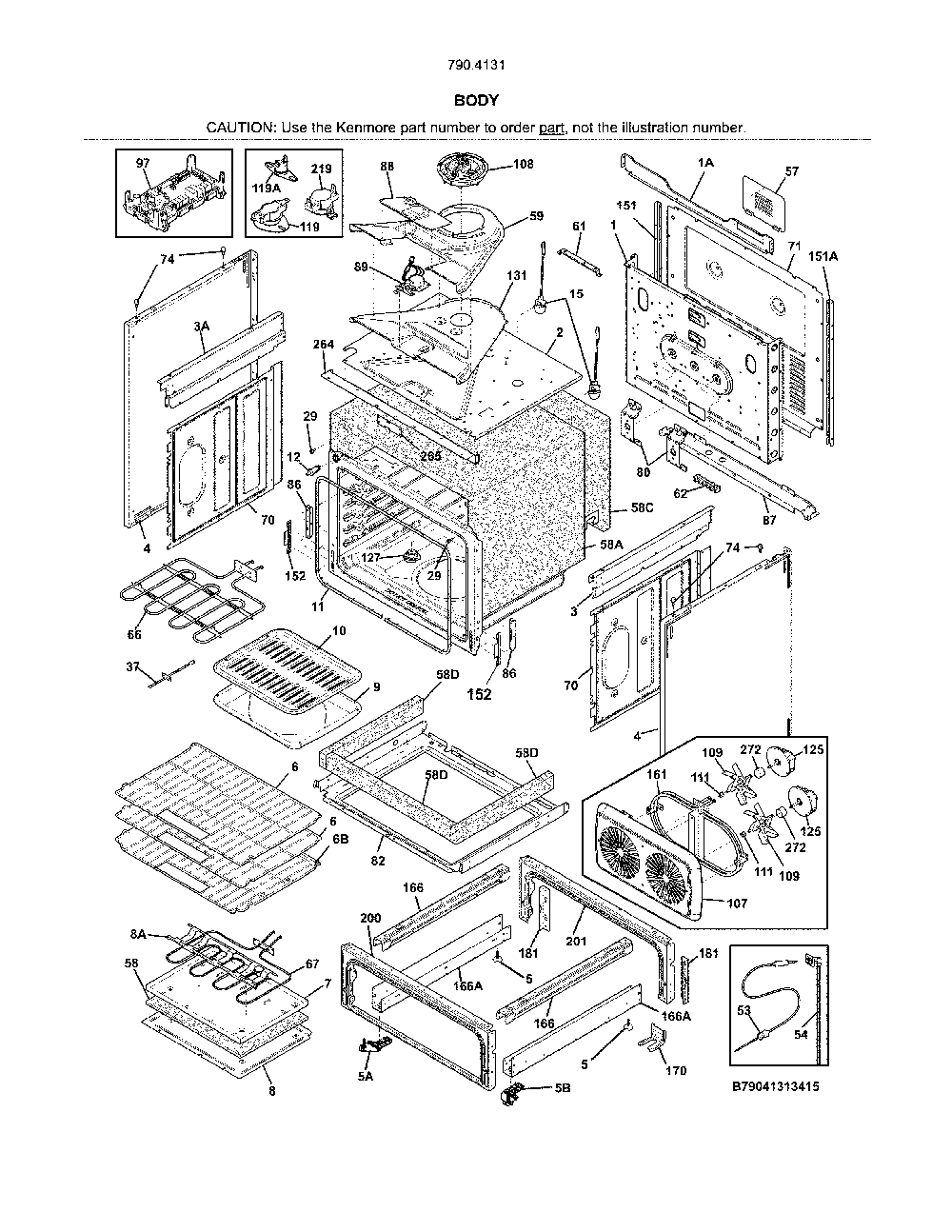 Body Diagram and Parts List for 79041313415  Kenmore Range