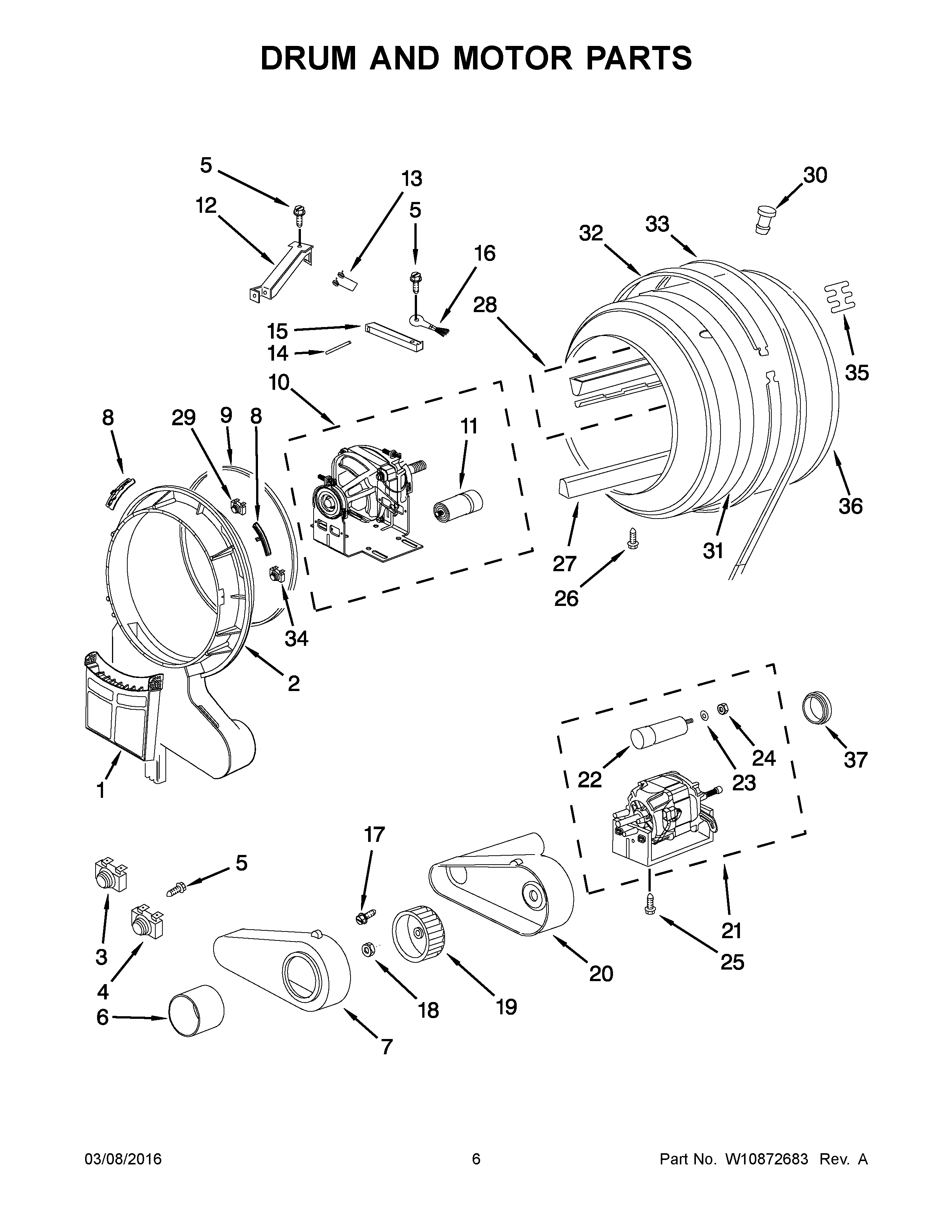 04 - DRUM AND MOTOR PARTS Diagram and Parts List for YMED7500YW2  Maytag Dryer