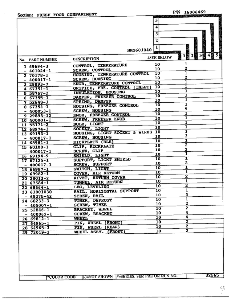 Fresh Food Compartment Page 2 Diagram and Parts List for 301040  Admiral Refrigerator