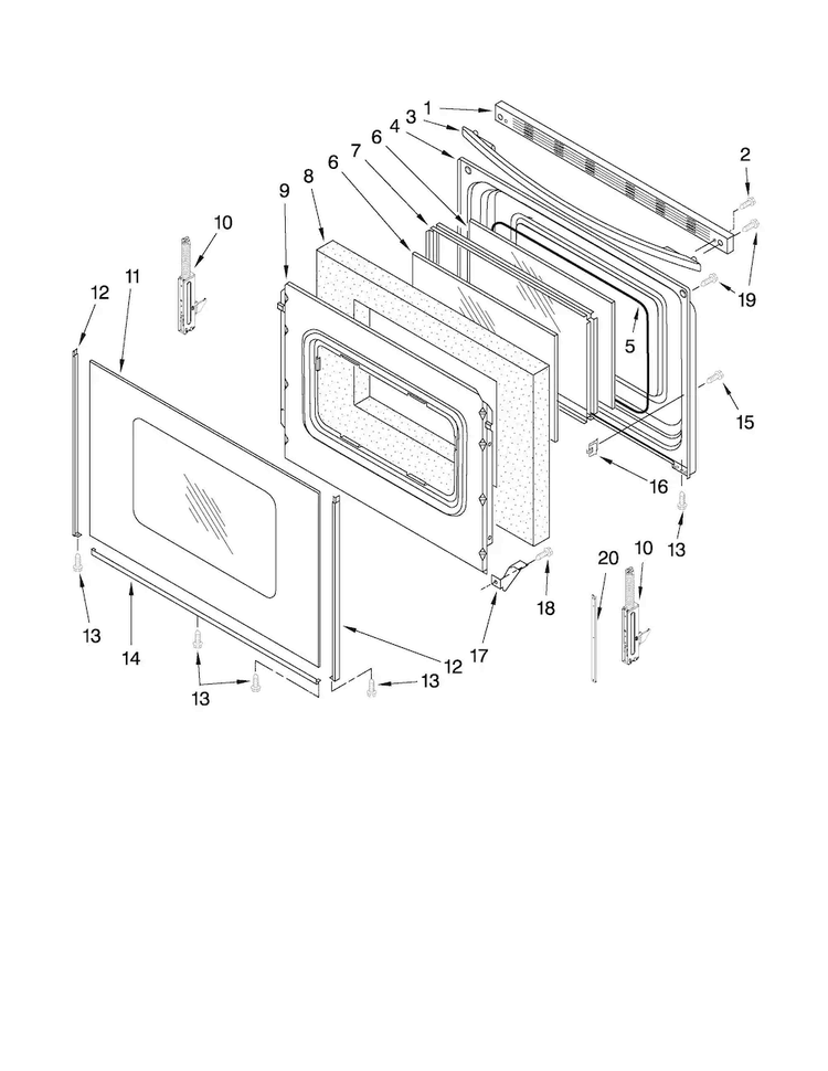 Door Parts Diagram and Parts List for MER7765WS0  Maytag Range