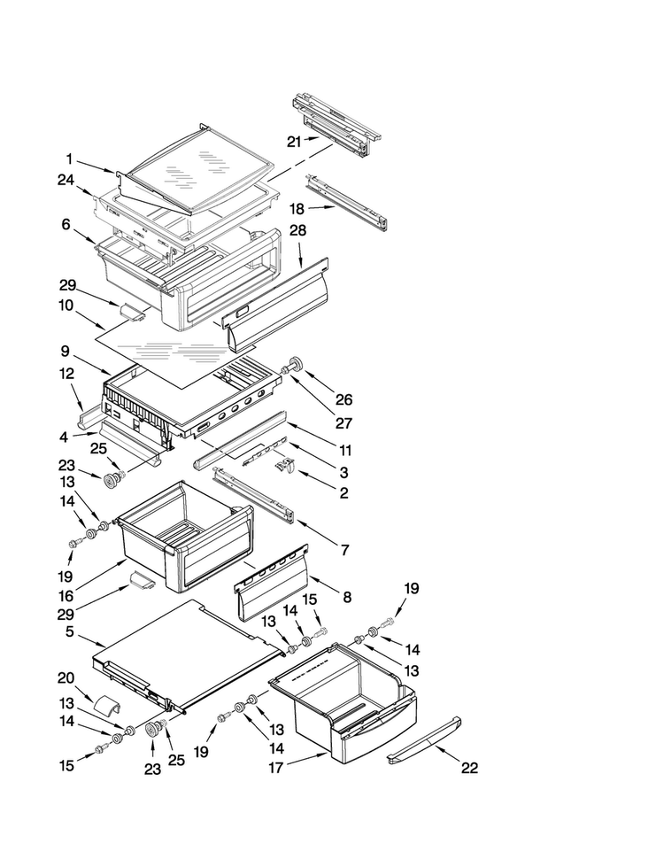 Refrigerator Shelf Parts Diagram and Parts List for JCB2582WEY00  Jenn-Air Refrigerator