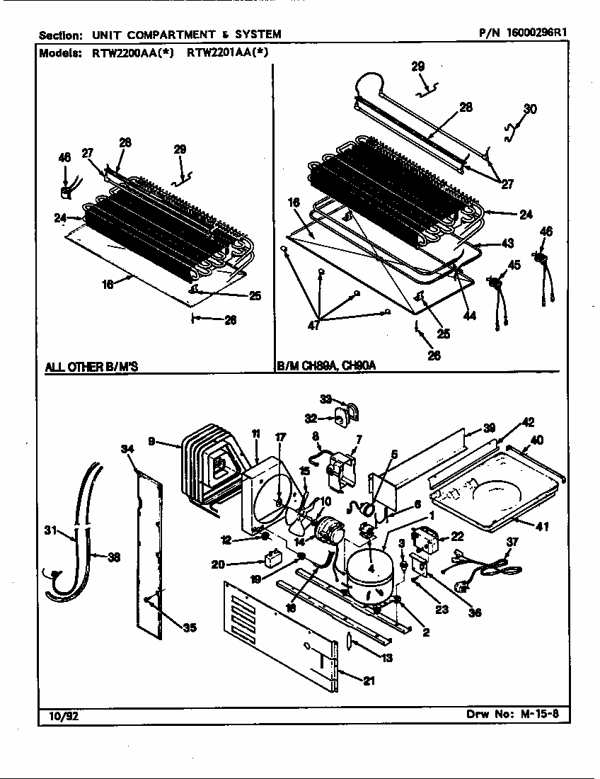 Unit Compartment & Systems (ch89a & 90a) (rtw2200aal/ch89a) (rtw2200aaw/ch89a) (rtw2201aal/ch90a) (rtw2201aaw/ch90a) Diagram and Parts List for RTW2201AAL CH89A Maytag Refrigerator