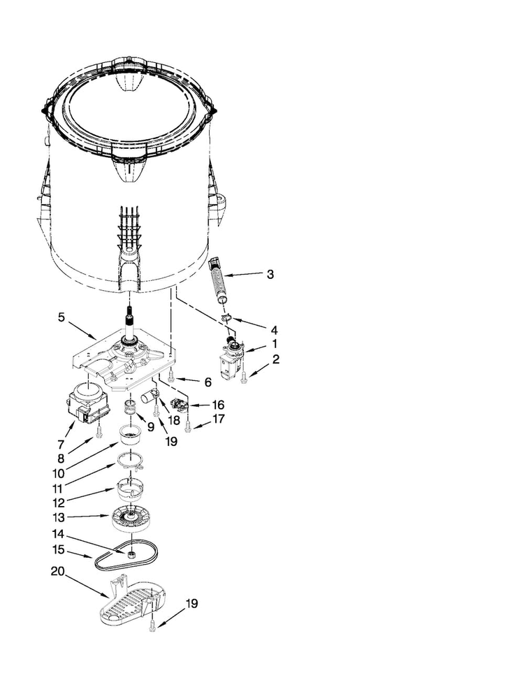 Gearcase, Motor And Pump Parts Diagram and Parts List for NTW4700YQ0  Amana Washer