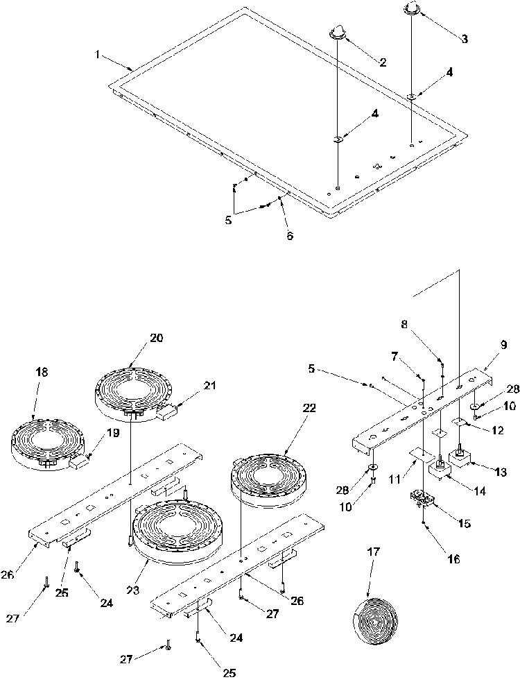 Cooktop Assembly Diagram and Parts List for AKT3000E-P1143711NE  Amana Cooktop