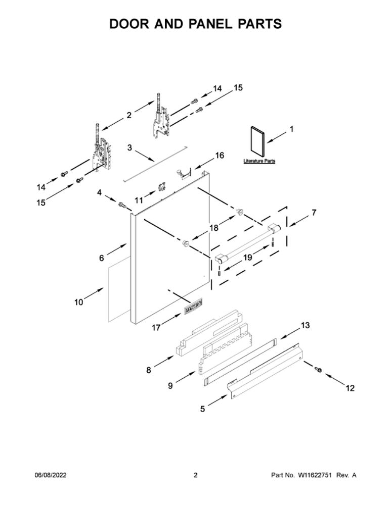 Door And Panel Parts Diagram and Parts List for MDB9979SKZ1  Maytag Dishwasher
