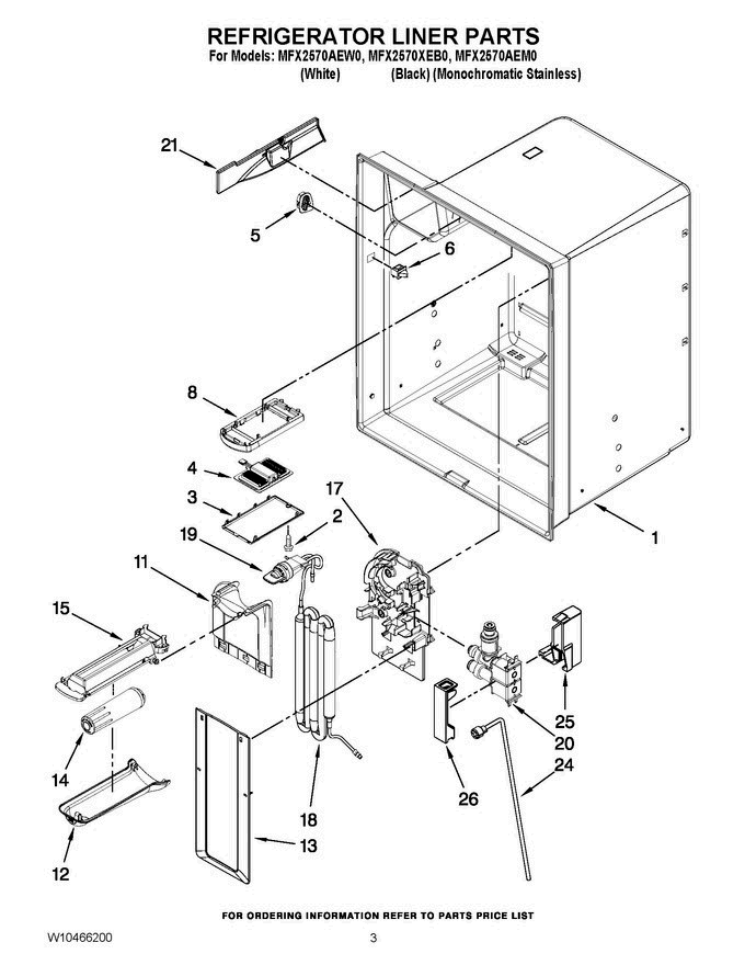02 - Refrigerator Liner Parts Diagram and Parts List for MFX2570XEB0  Maytag Refrigerator