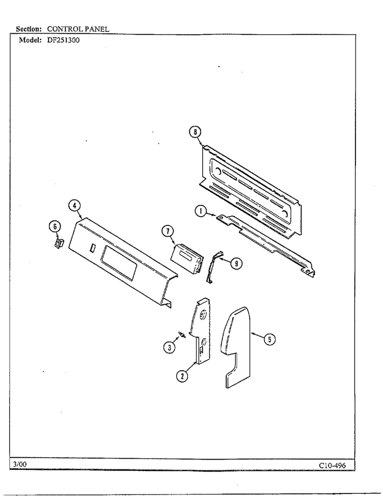 Control Panel Diagram and Parts List for DF251300  Magic Chef Range