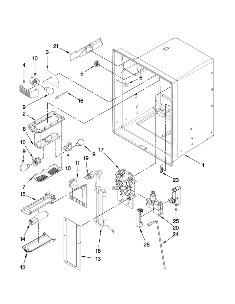Refrigerator Liner Parts Diagram and Parts List for 7MI2569VEM3  Maytag Refrigerator