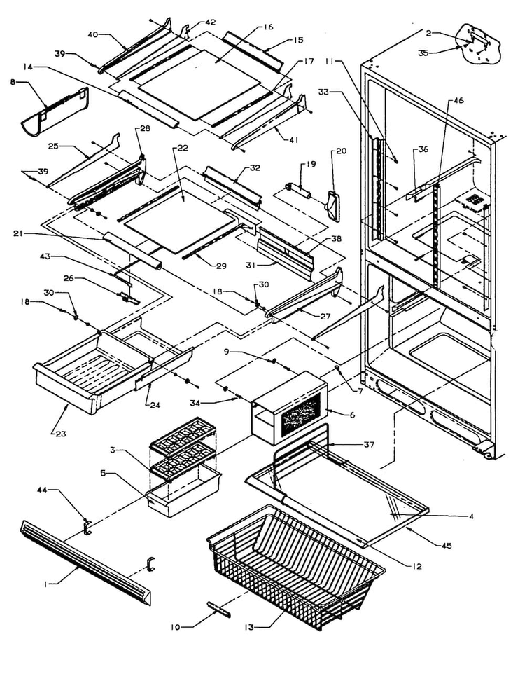 Shelving Diagram and Parts List for BX22A2-P1161606W  Amana Refrigerator