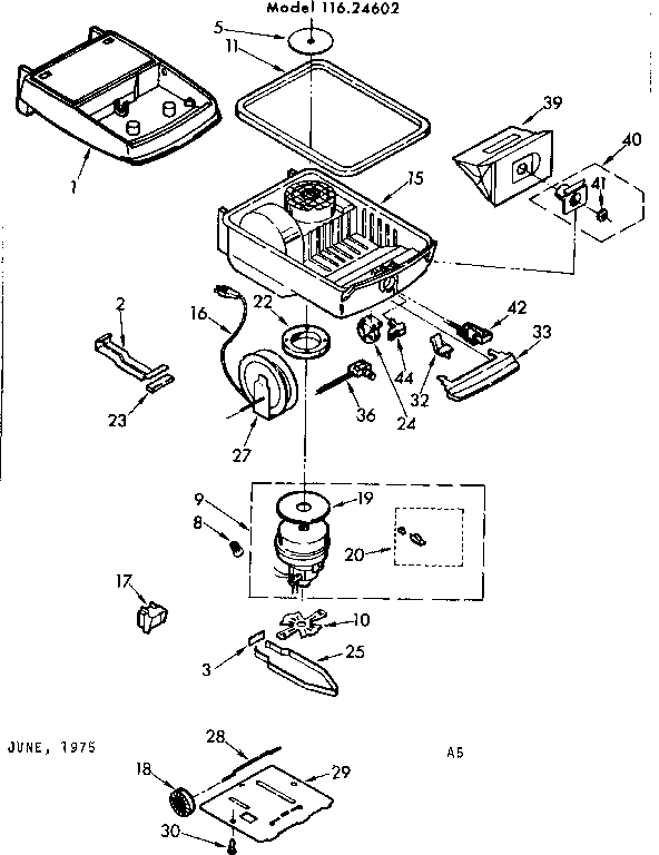 Base Assembly Diagram and Parts List for 11624602  Kenmore Canister Vacuum
