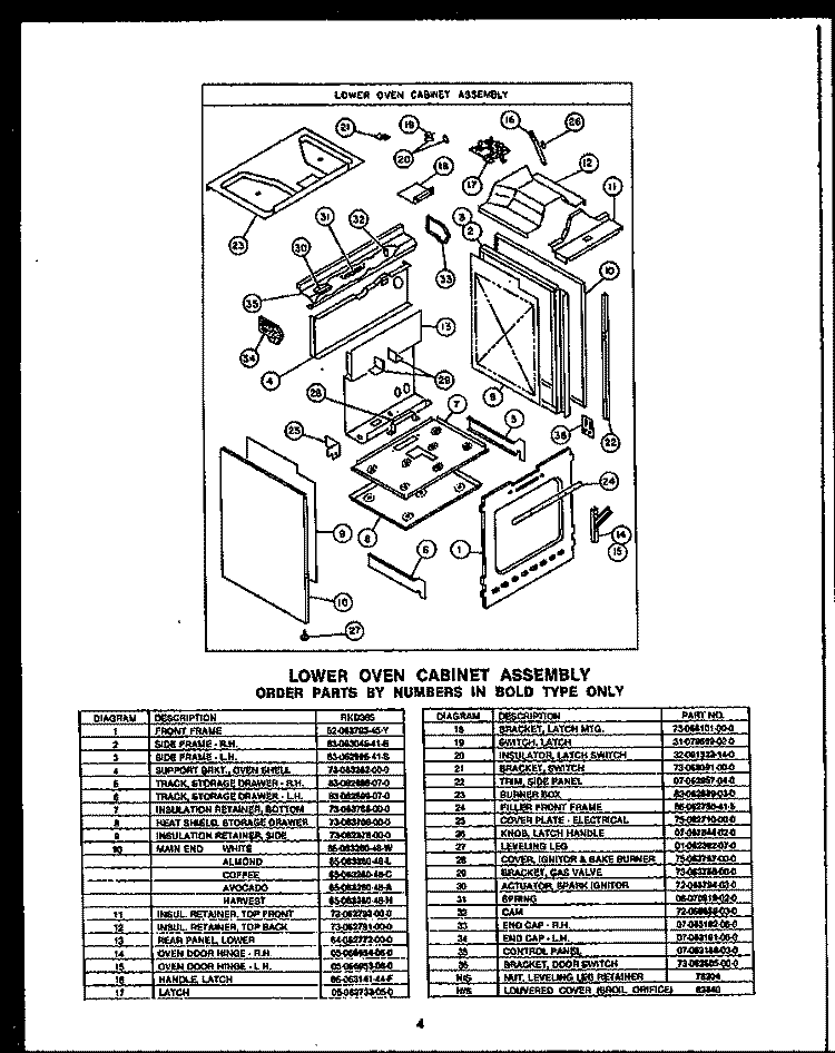 LOWER OVEN CABINET ASSY Diagram and Parts List for RKD395  Caloric Microwave Oven Combo
