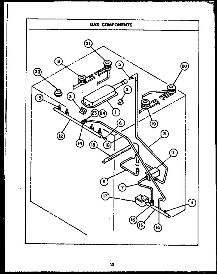 GAS COMPONENTS Diagram and Parts List for RKD395  Caloric Microwave Oven Combo