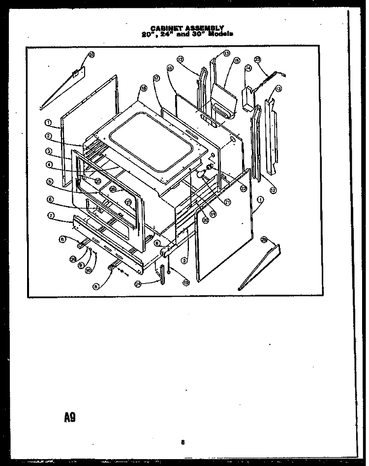 CABINET ASSY 20`` Diagram and Parts List for RLD356  Amana Range