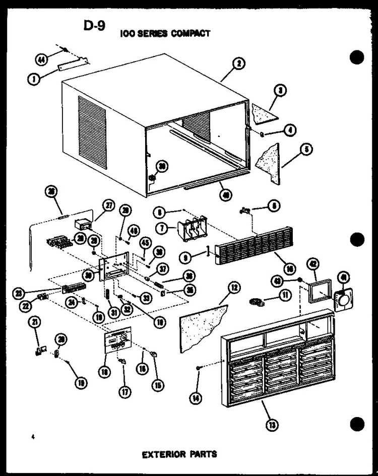 100 Series Compact Exterior Parts Diagram and Parts List for ES108-2HL P67231-22R Amana Air Conditioner