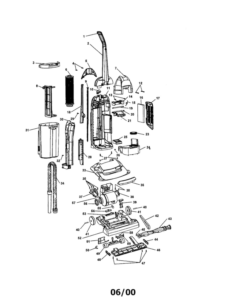 Vacuum Diagram and Parts List for U5294-900  Hoover Upright Vacuum